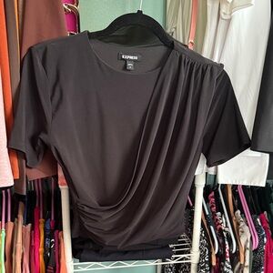 Express Charcoal Cropped Draped Short Sleeve Top